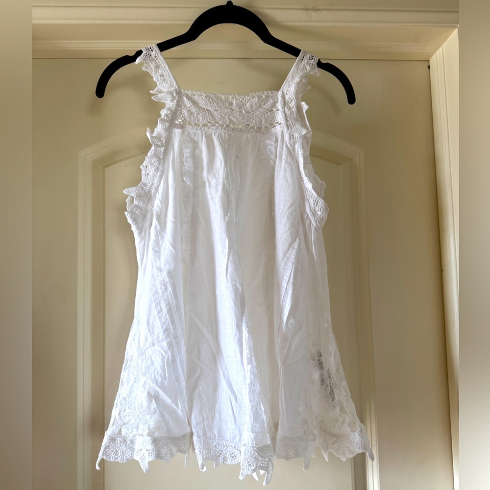 Anthropologie White Lace Flowy Tank